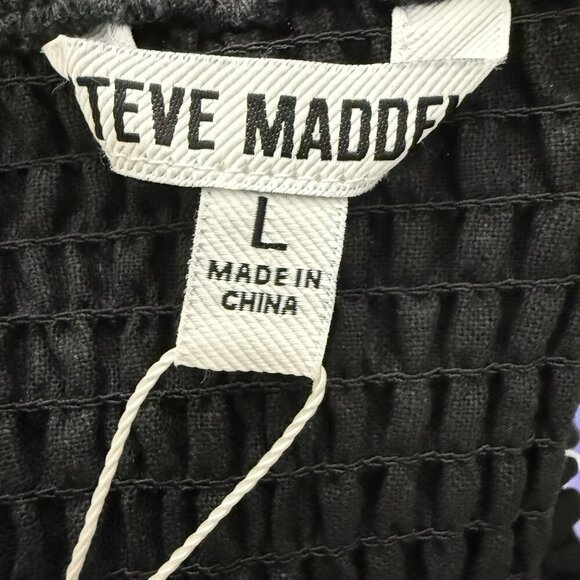 Steve Madden Women's Black Smocked Crop Top Sleeveless Stretch Size Large NWT - Picture 7 of 9